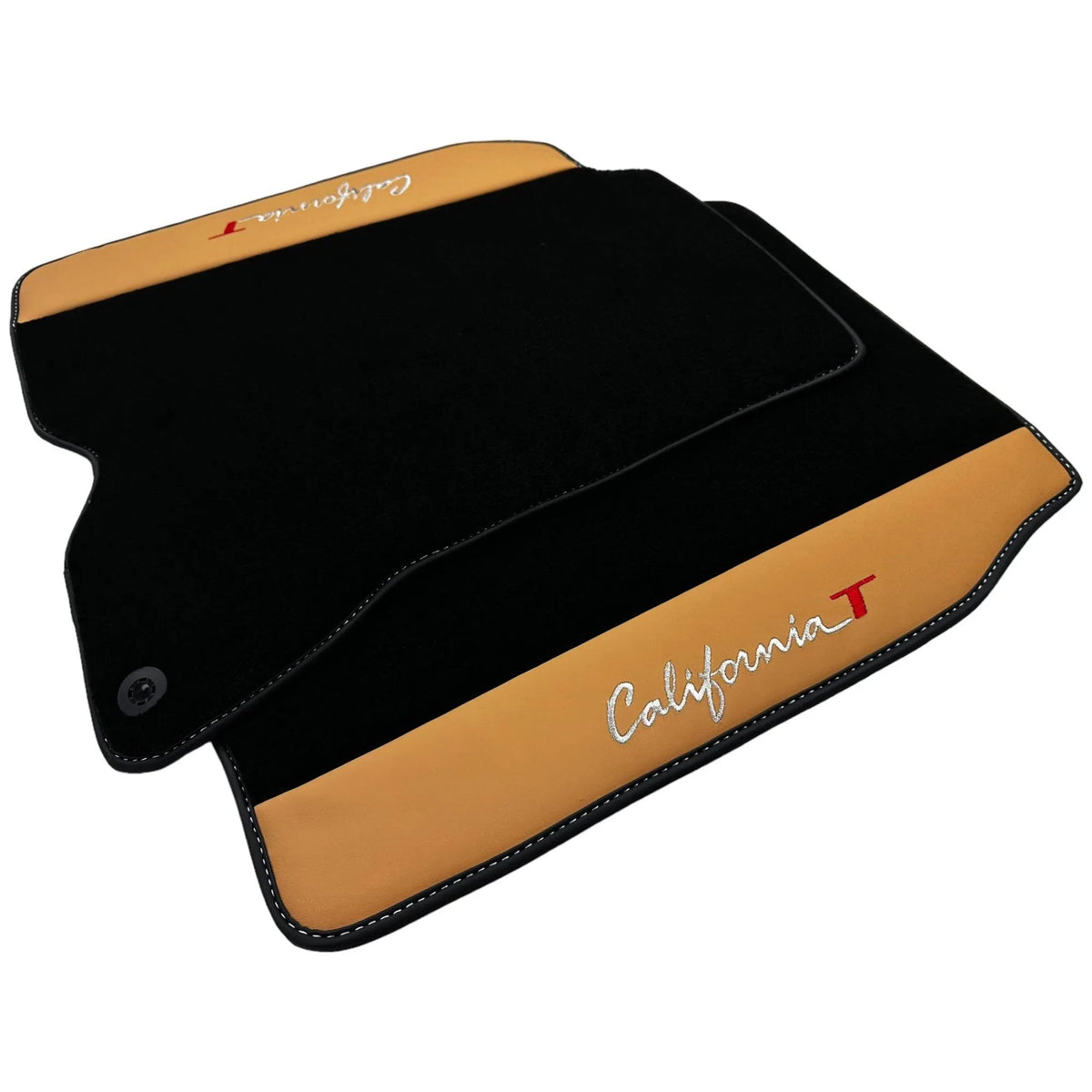 Black Floor Mats for Ferrari California T (2015-2018) with Beige Nappa Leather - AutoWin