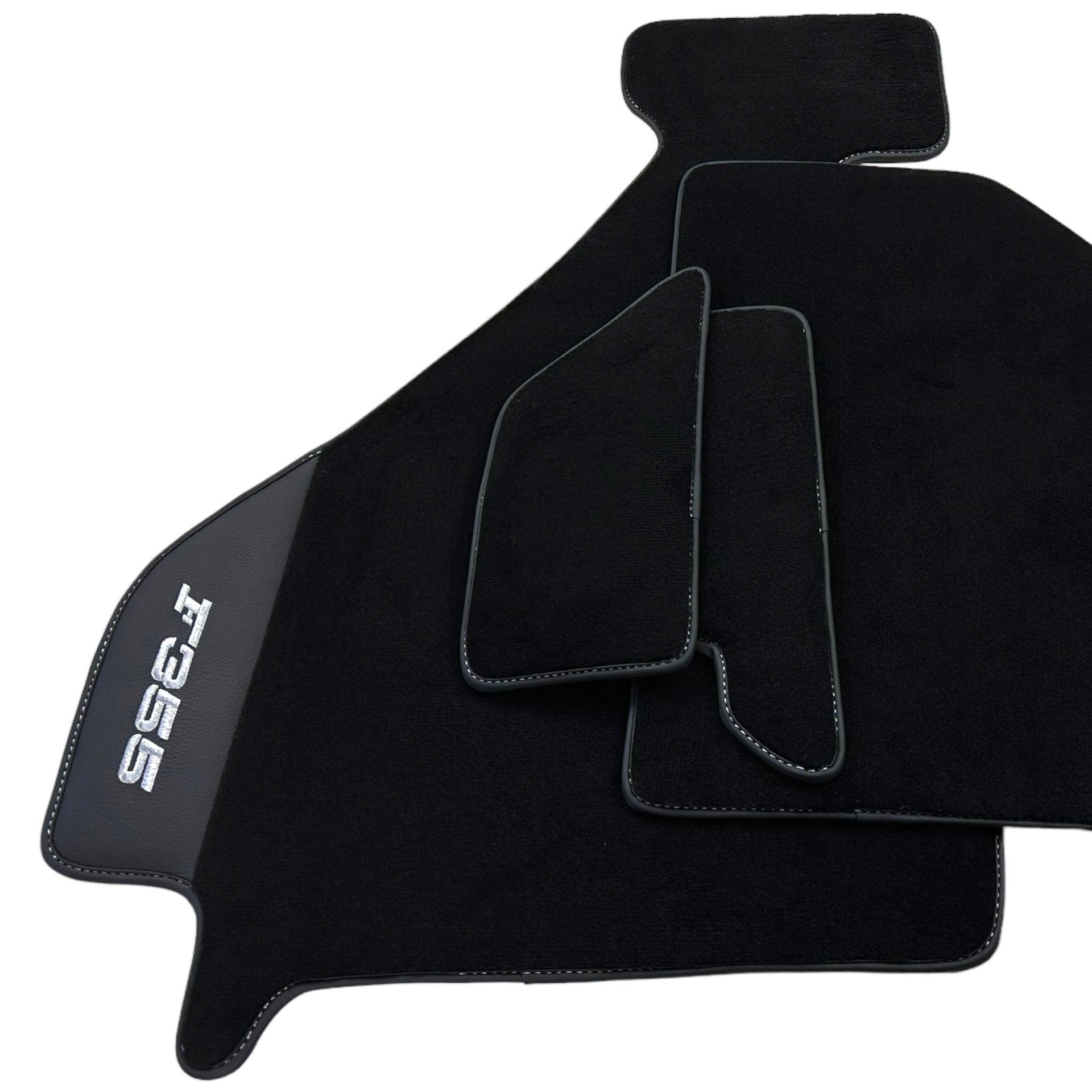Black Floor Mats For Ferrari F355 1994-1999 With Leather - AutoWin