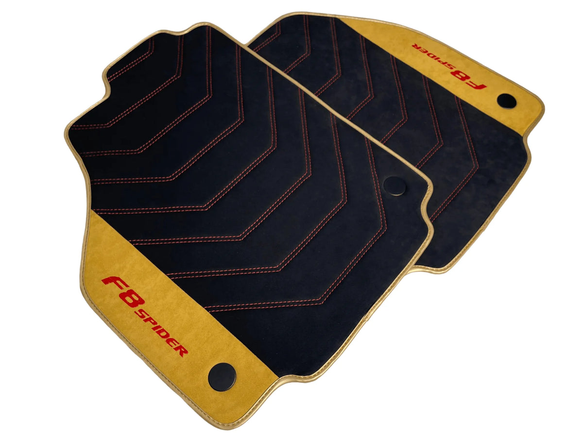 Black Floor Mats For Ferrari F8 Spider 2019-2022 With Tan Alcantara Leather - AutoWin