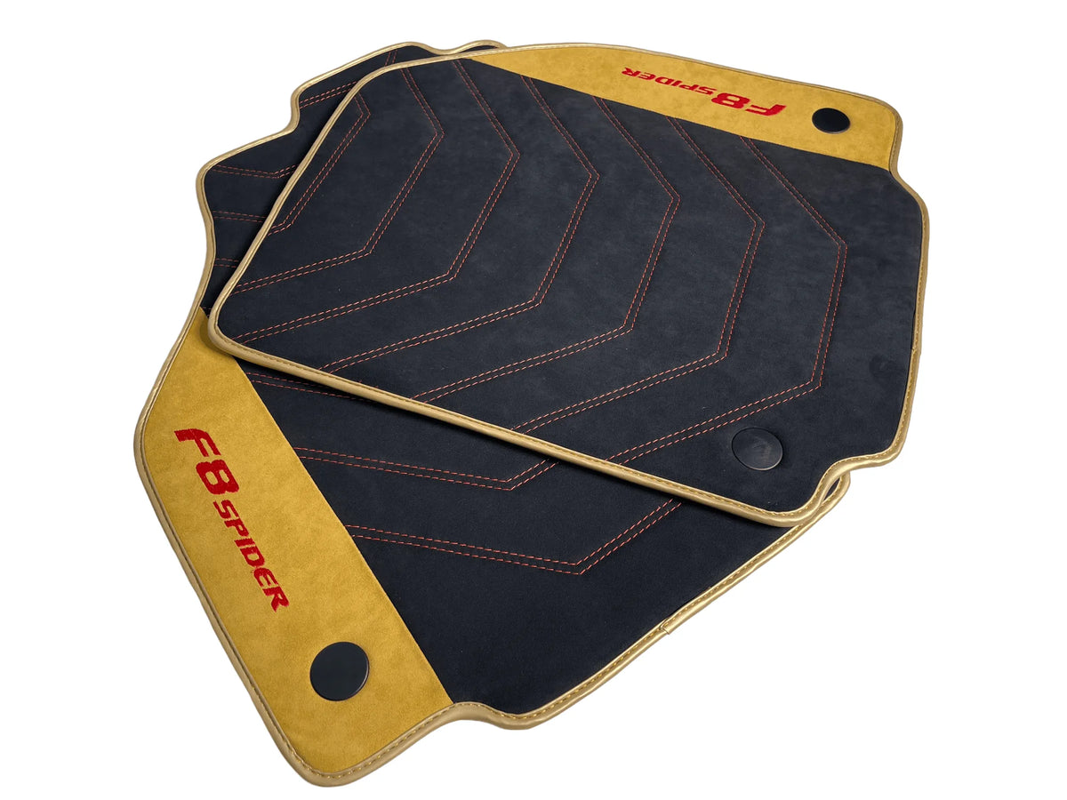 Black Floor Mats For Ferrari F8 Spider 2019-2022 With Tan Alcantara Leather - AutoWin