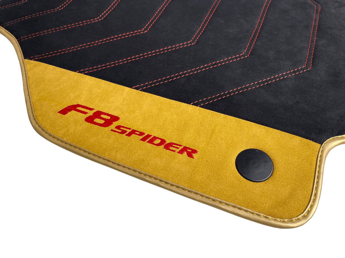 Black Floor Mats For Ferrari F8 Spider 2019-2022 With Tan Alcantara Leather - AutoWin