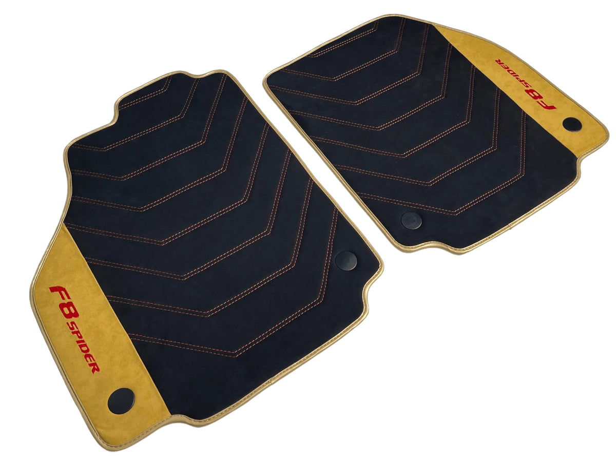 Black Floor Mats For Ferrari F8 Spider 2019-2022 With Tan Alcantara Leather - AutoWin
