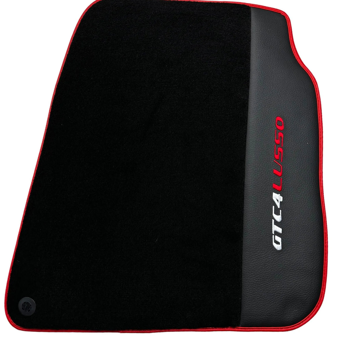 Black Floor Mats For Ferrari GTC4 Lusso (2016-2023) with Leather and Red Trim - AutoWin