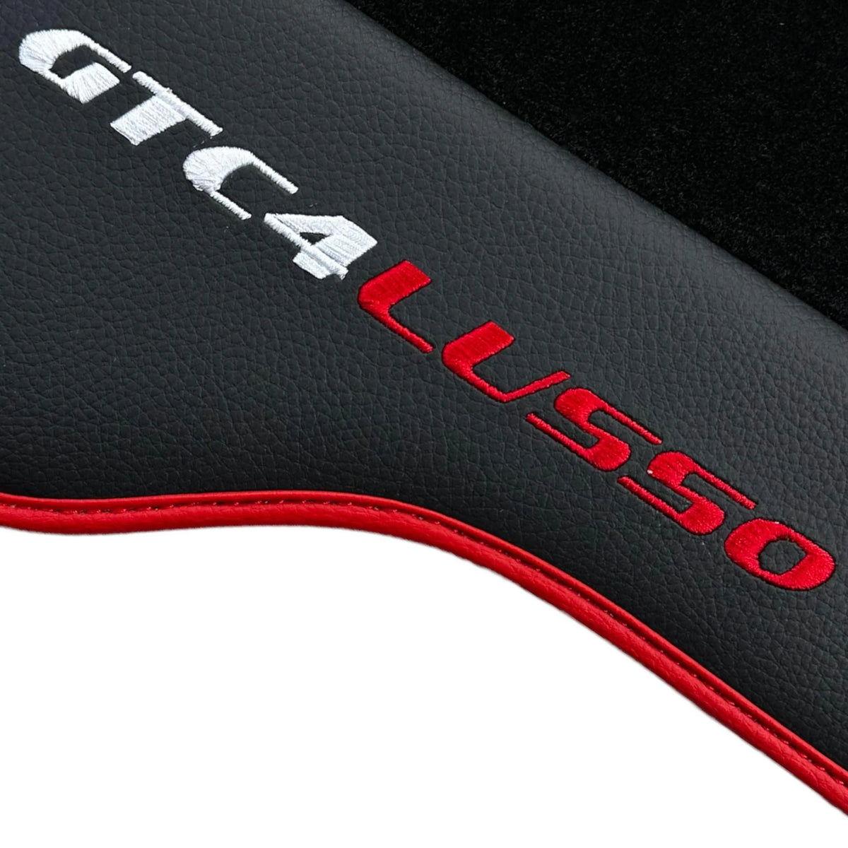 Black Floor Mats For Ferrari GTC4 Lusso (2016-2023) with Leather and Red Trim - AutoWin