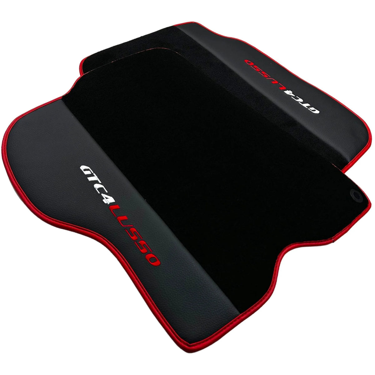 Black Floor Mats For Ferrari GTC4 Lusso (2016-2023) with Leather and Red Trim - AutoWin