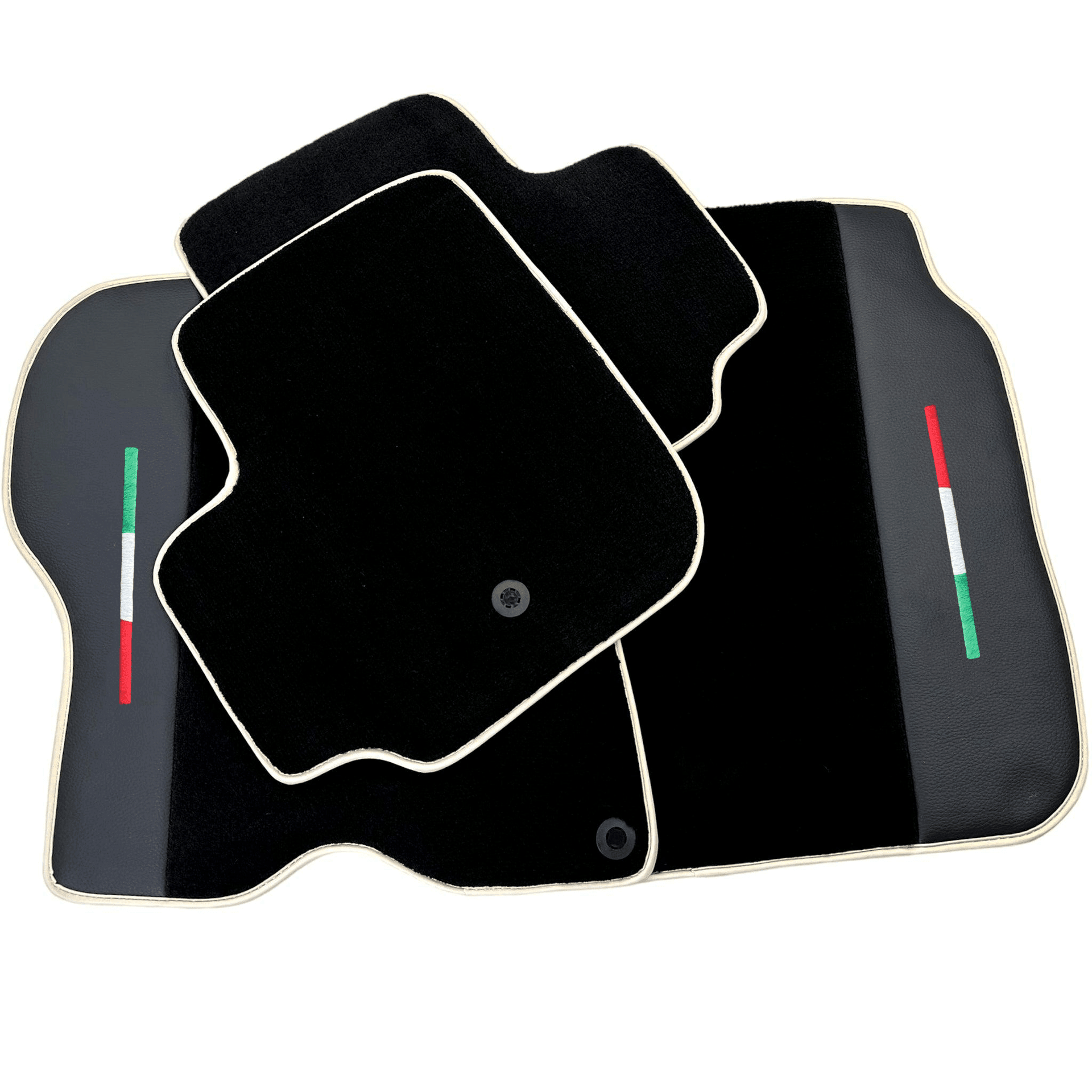 Black Floor Mats For Ferrari GTC4 Lusso (2016-2023) with Leather | Beige Trim - AutoWin