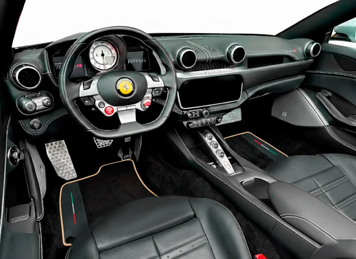 Black Floor Mats For Ferrari Portofino (2018-2023) With Leather and Beige Trim