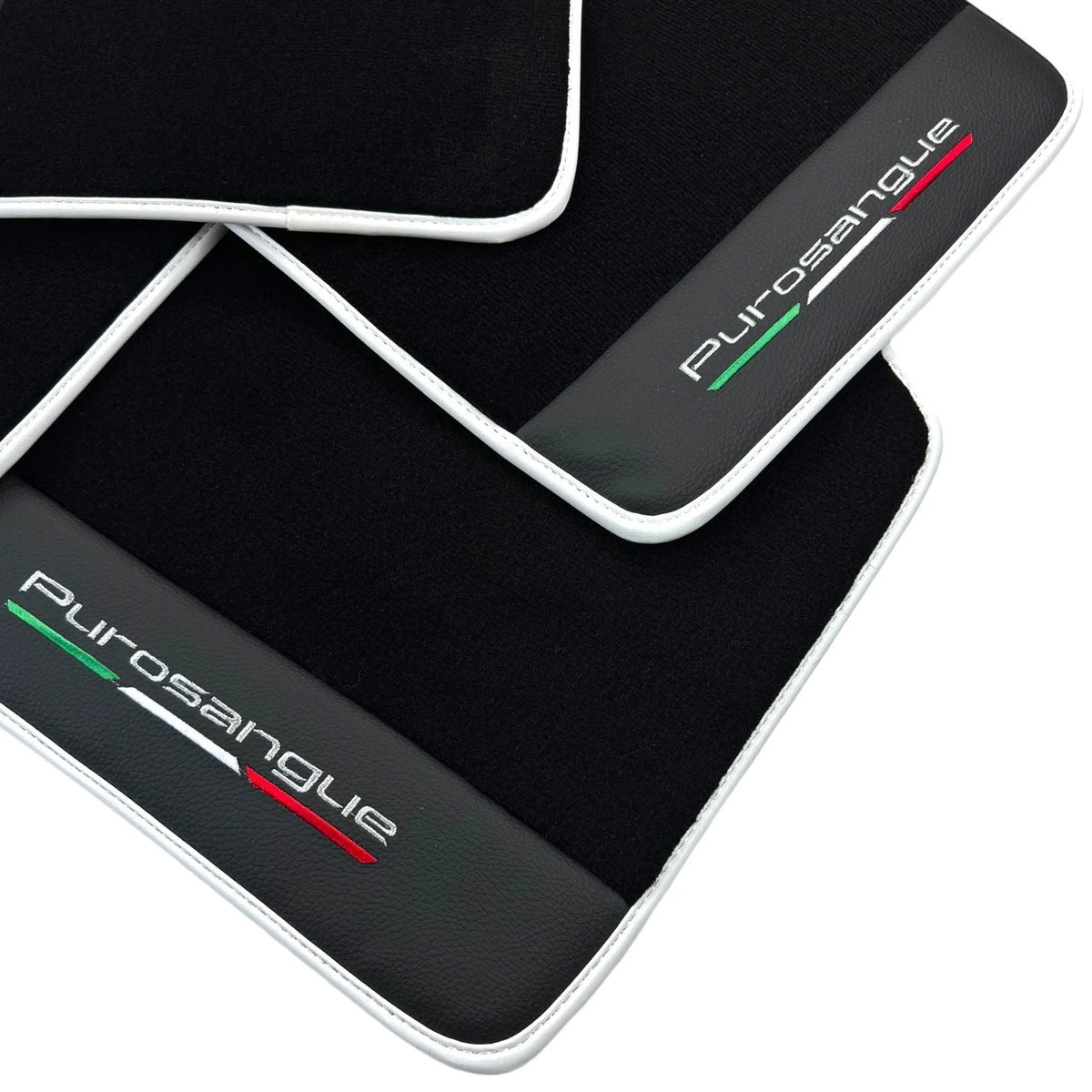 Black Floor Mats for Ferrari Purosangue with Leather and White Trim | Italian Edition - AutoWin