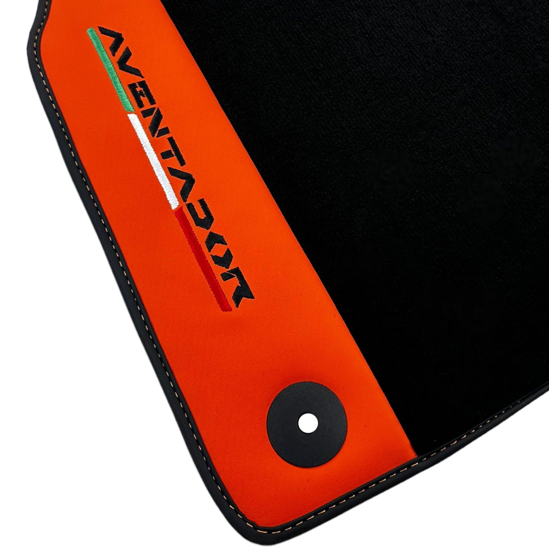 Black Floor Mats for Lamborghini Aventador with Orange (Arancia Mira) Nappa Leather - AutoWin