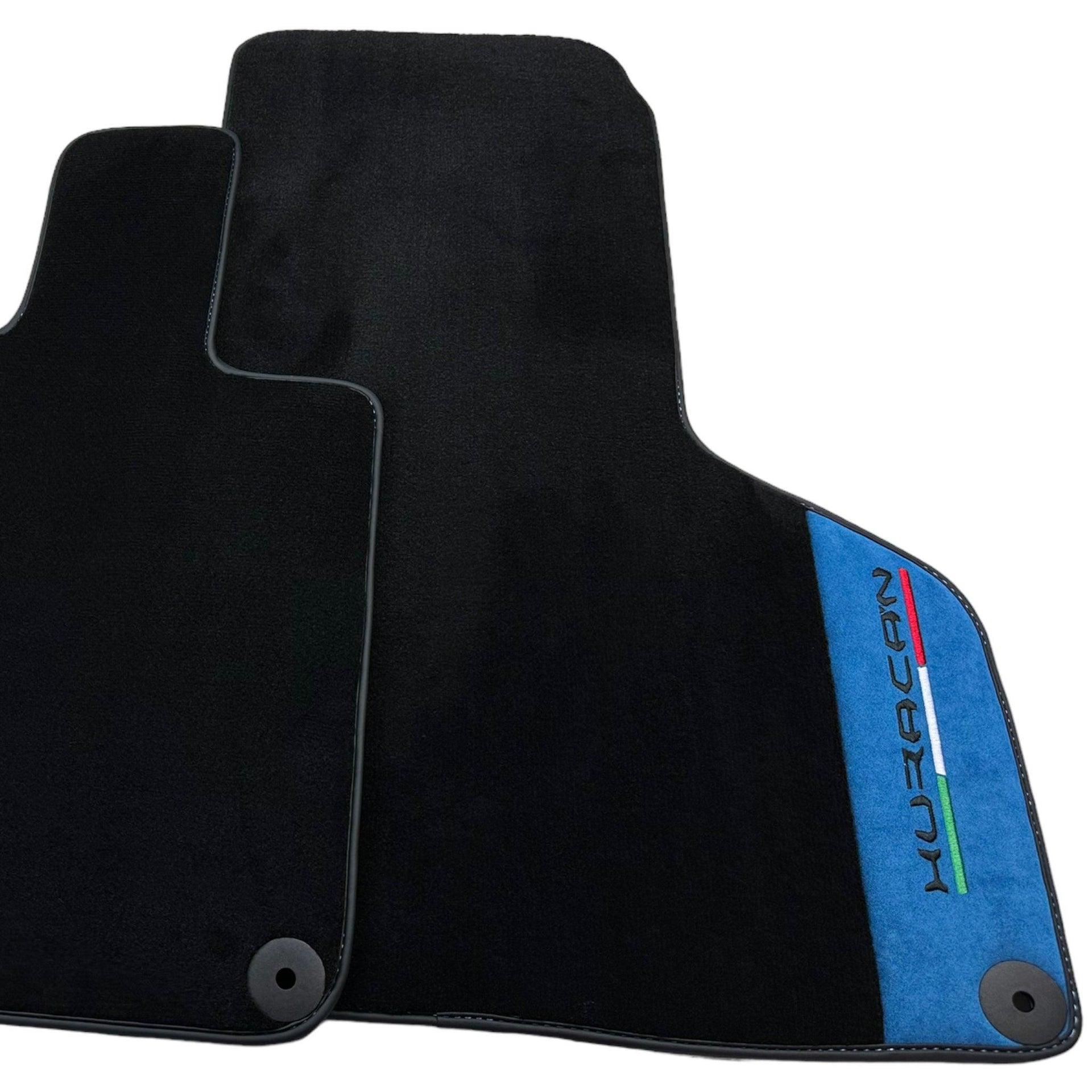 Black Floor Mats for Lamborghini Huracan 2014-2023 With Blue Alcantara Leather - AutoWin