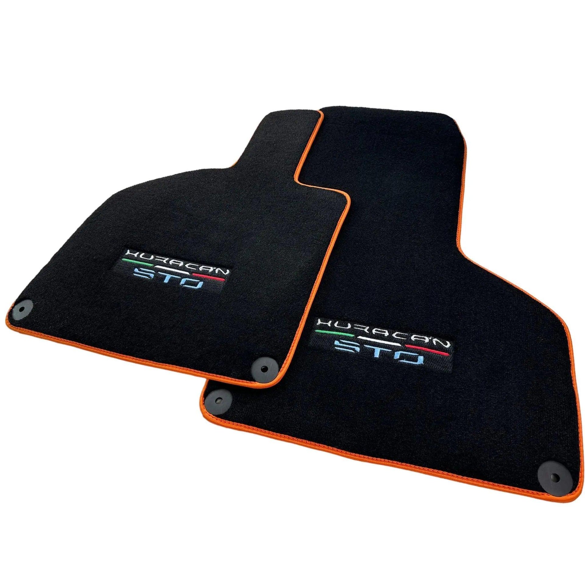 Black Floor Mats for Lamborghini Huracan STO with Orange Trim - AutoWin
