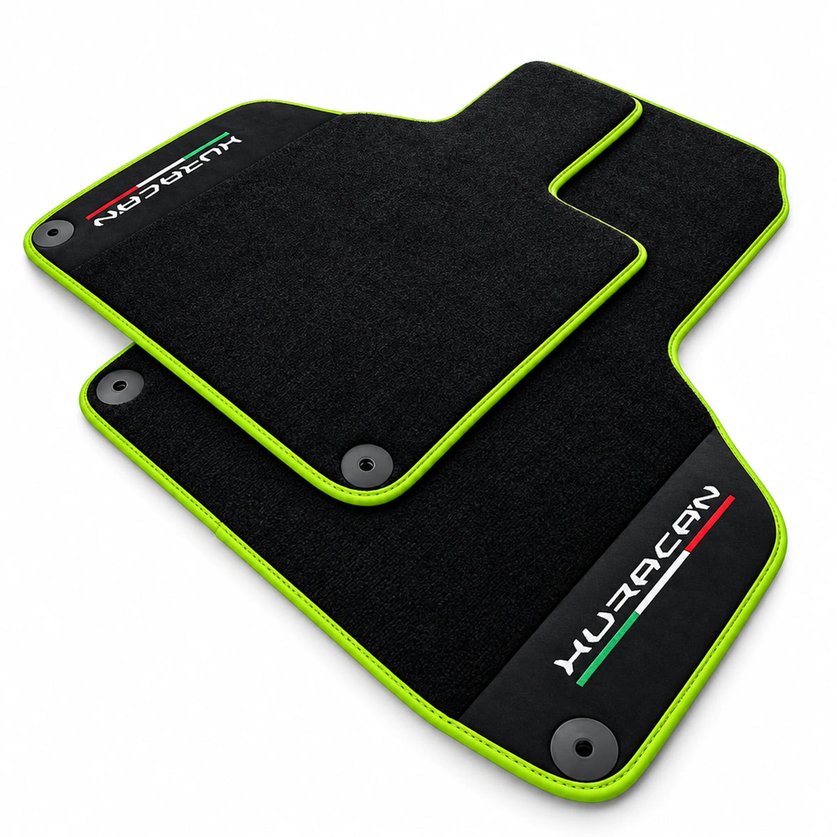 Black Floor Mats for Lamborghini Huracan With Alcantara Leather Green Trim - AutoWin