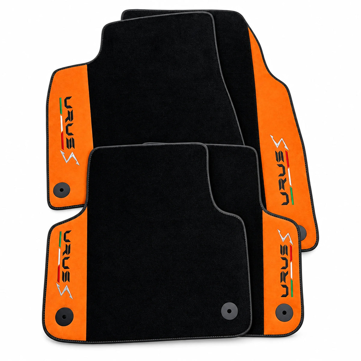 Black Floor Mats For Lamborghini Urus S With Orange Alcantara Leather - AutoWin