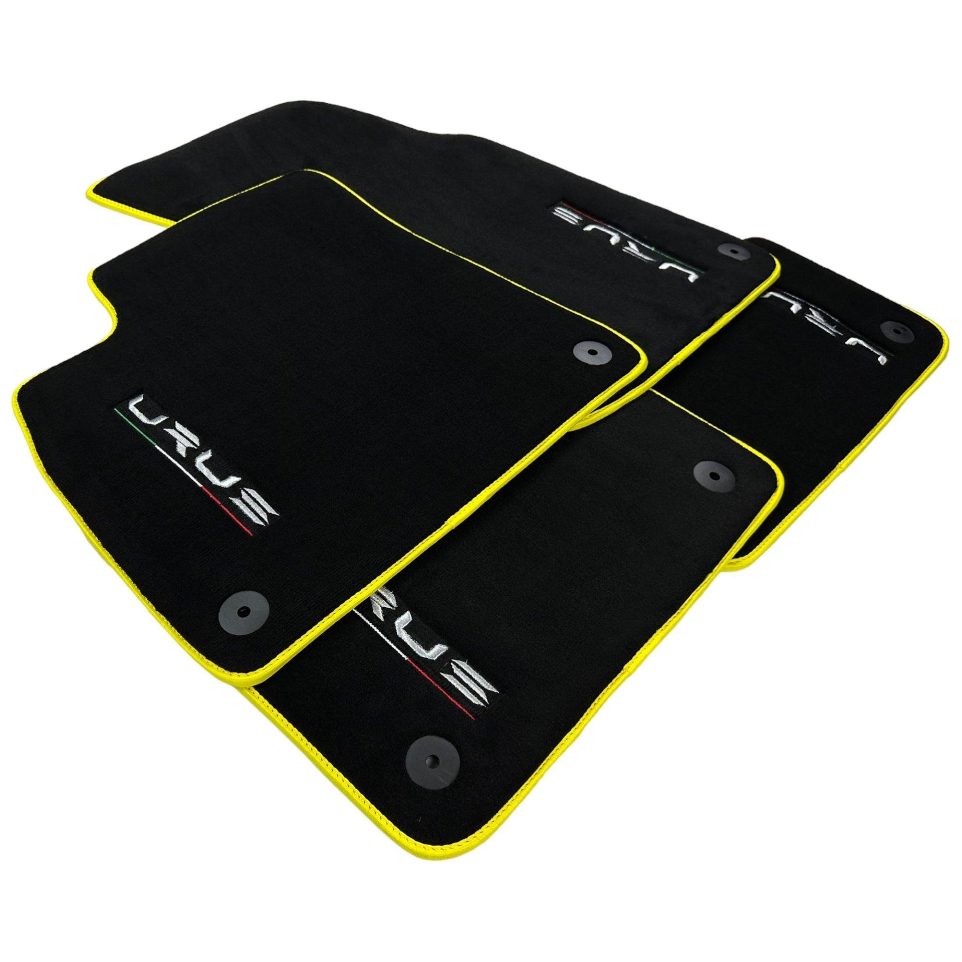 Black Floor Mats For Lamborghini Urus Tailored With Yellow Trim - AutoWin