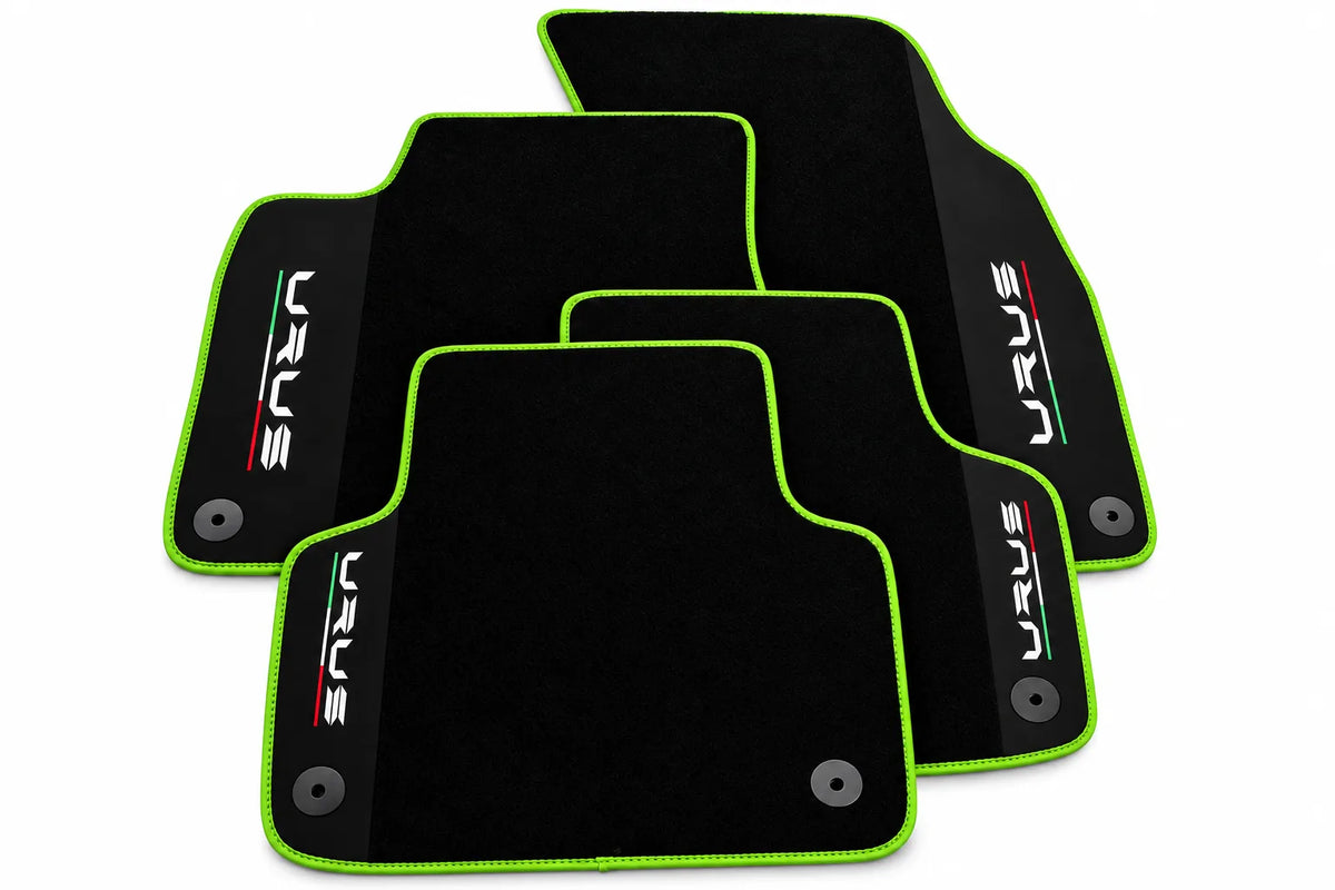 Black Floor Mats For Lamborghini Urus With Alcantara Leather Green trim
