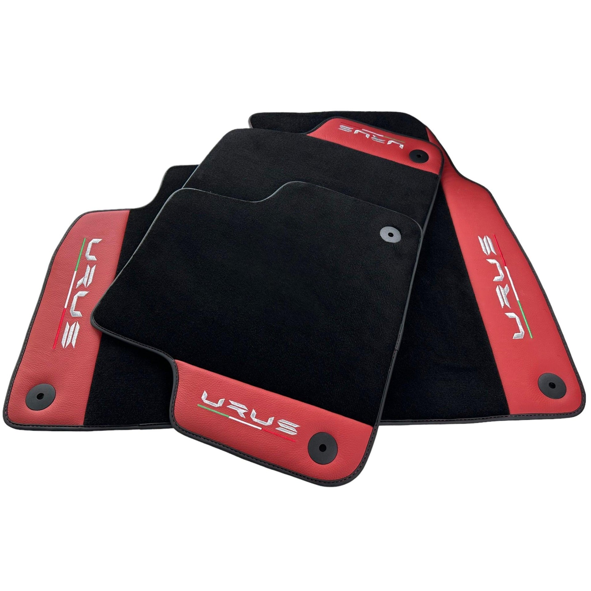 Black Floor Mats for Lamborghini Urus With Red Leather - AutoWin