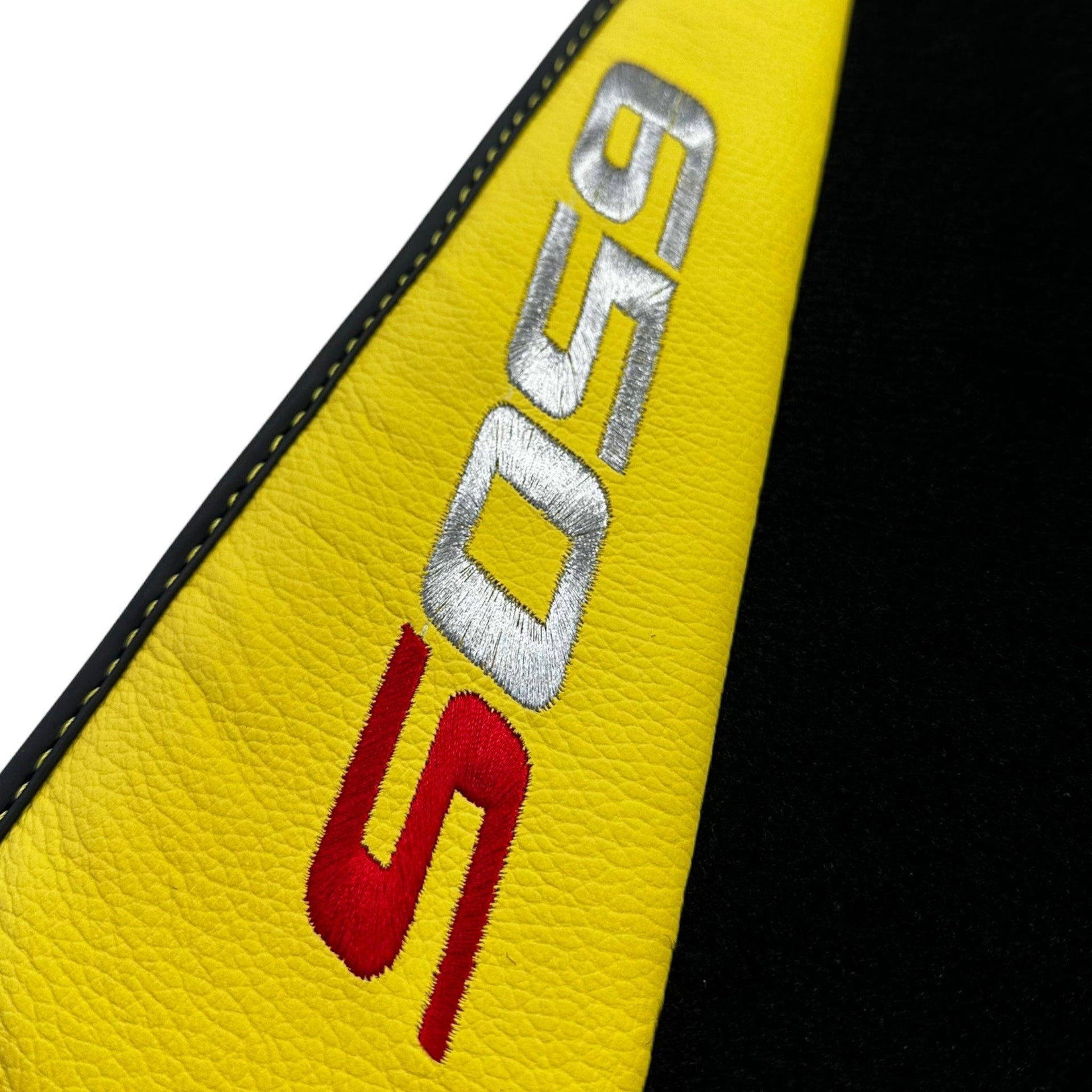 Black Floor Mats For McLaren 650S Black Tailored With Yellow Leather - AutoWin