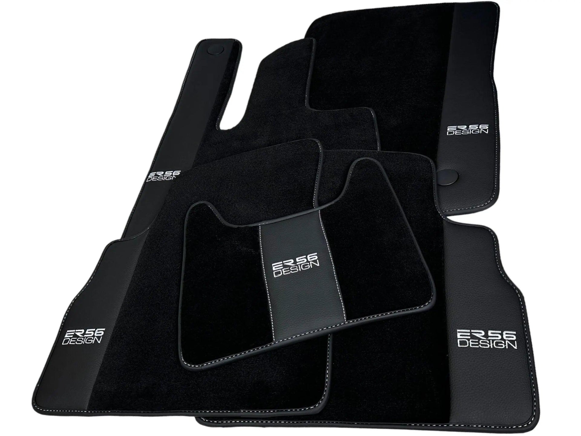Black Floor Mats For Mercedes-Benz G Class W463 (2008-2018) With Leather Borders ER56 Design - AutoWin