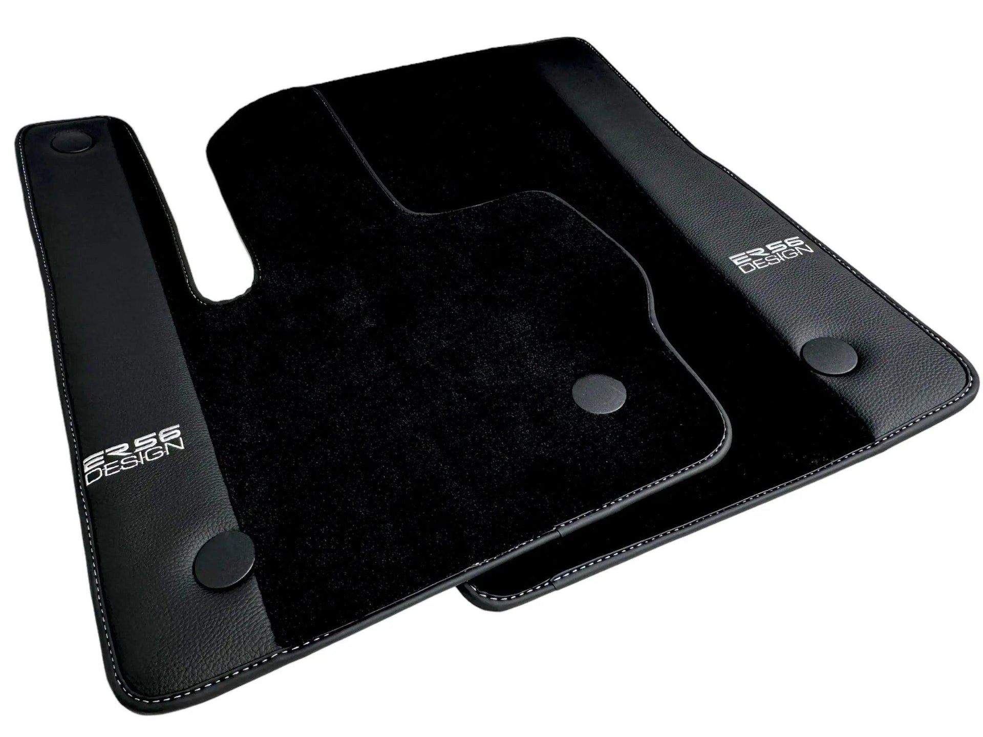 Black Floor Mats For Mercedes-Benz G Class W463 (2008-2018) With Leather Borders ER56 Design - AutoWin