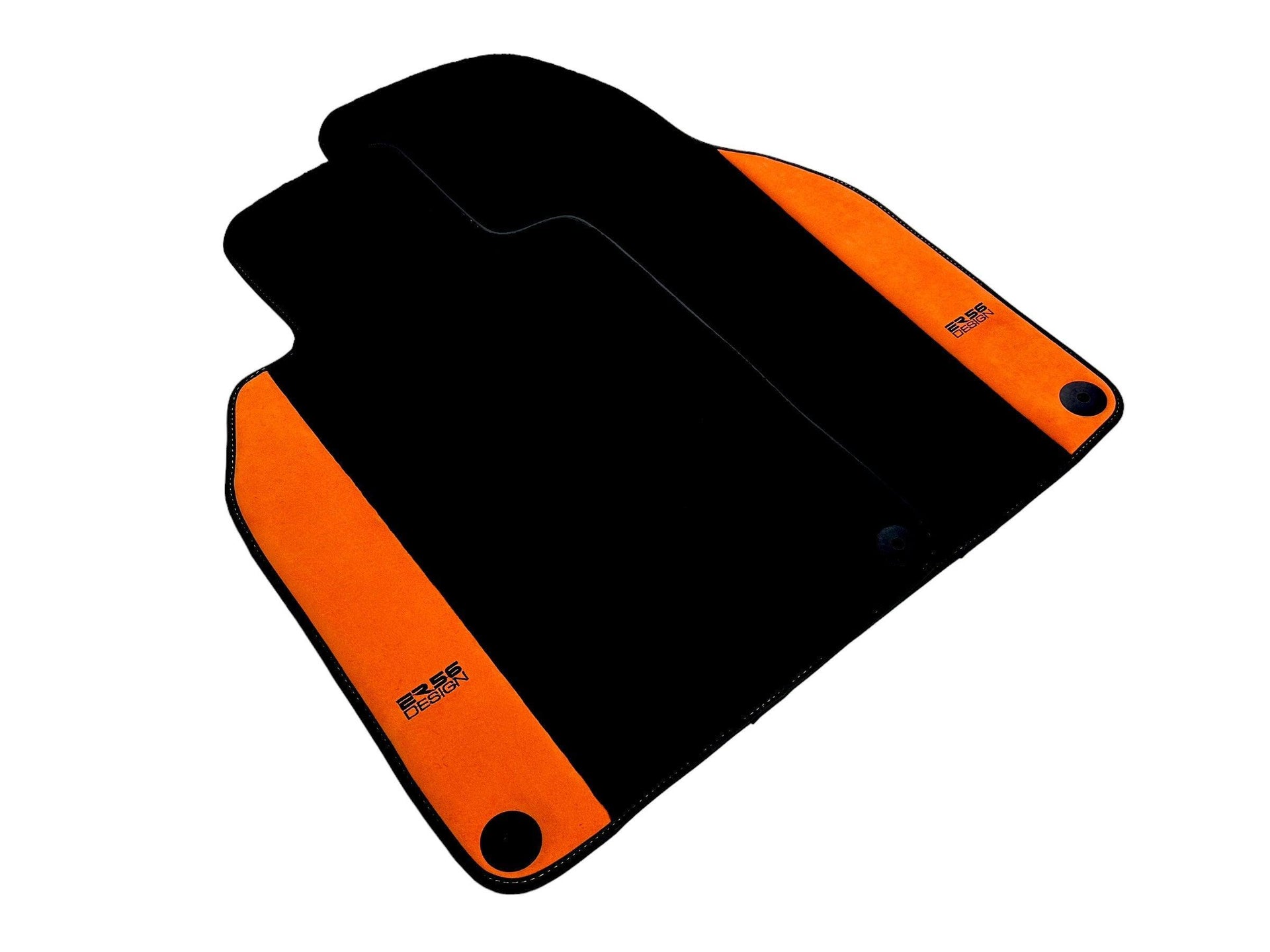 Black Floor Mats for Porsche 718 Cayman (2017-2023) with Orange Alcantara Leather ER56 Design - AutoWin