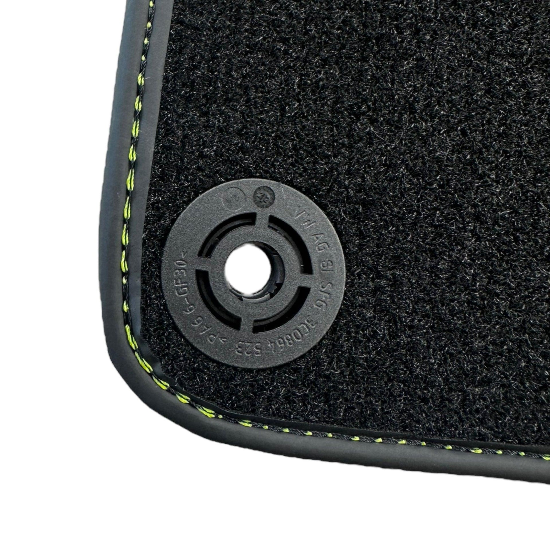 Black Floor Mats for Porsche Taycan (2019-2023) with Green Leather ER56 Design - AutoWin
