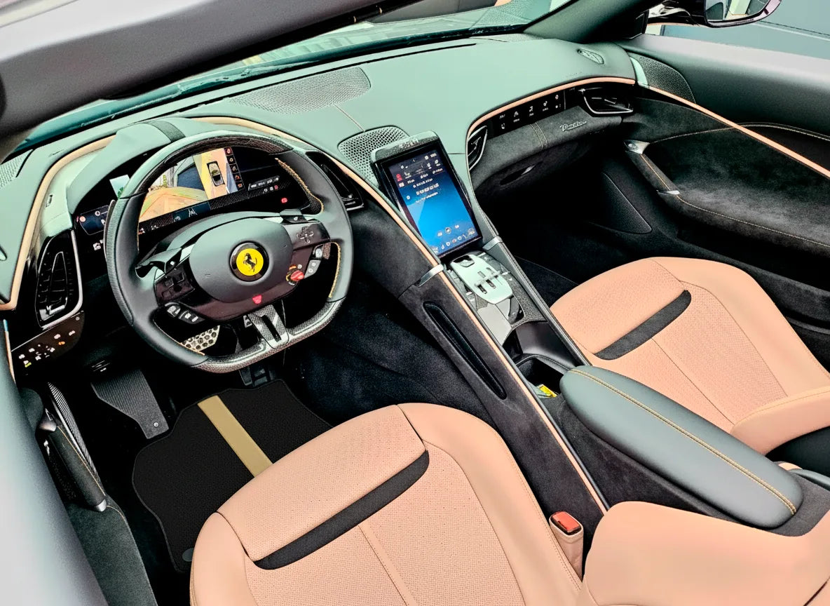 Black Floor Mats with Leather Line for Ferrari GTC4 Lusso (2016-2023) - Various Colors