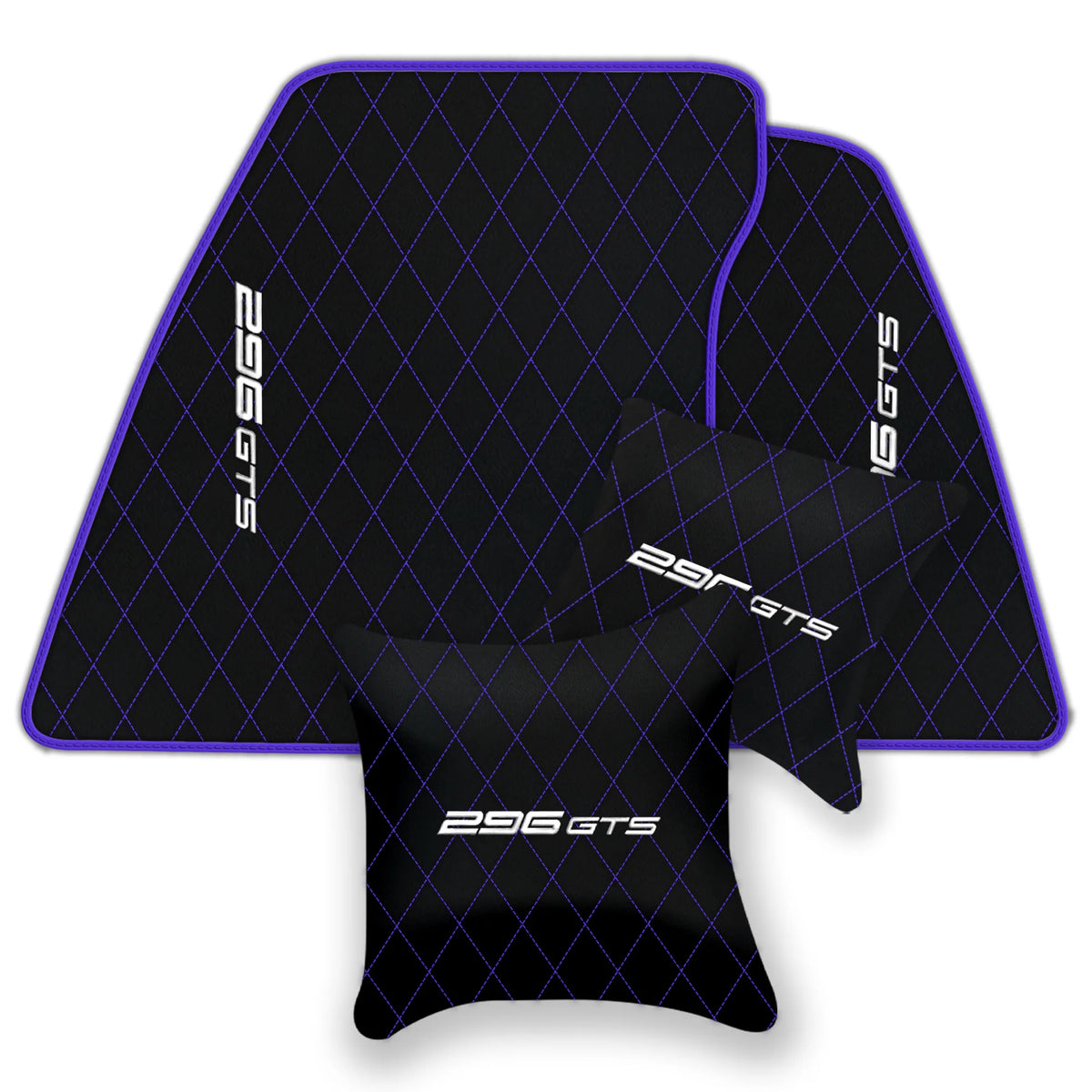 Black Leather Floor Mats for Ferrari 296 GTS (2022-2027) with Single Diamond Pattern | Full Set Option