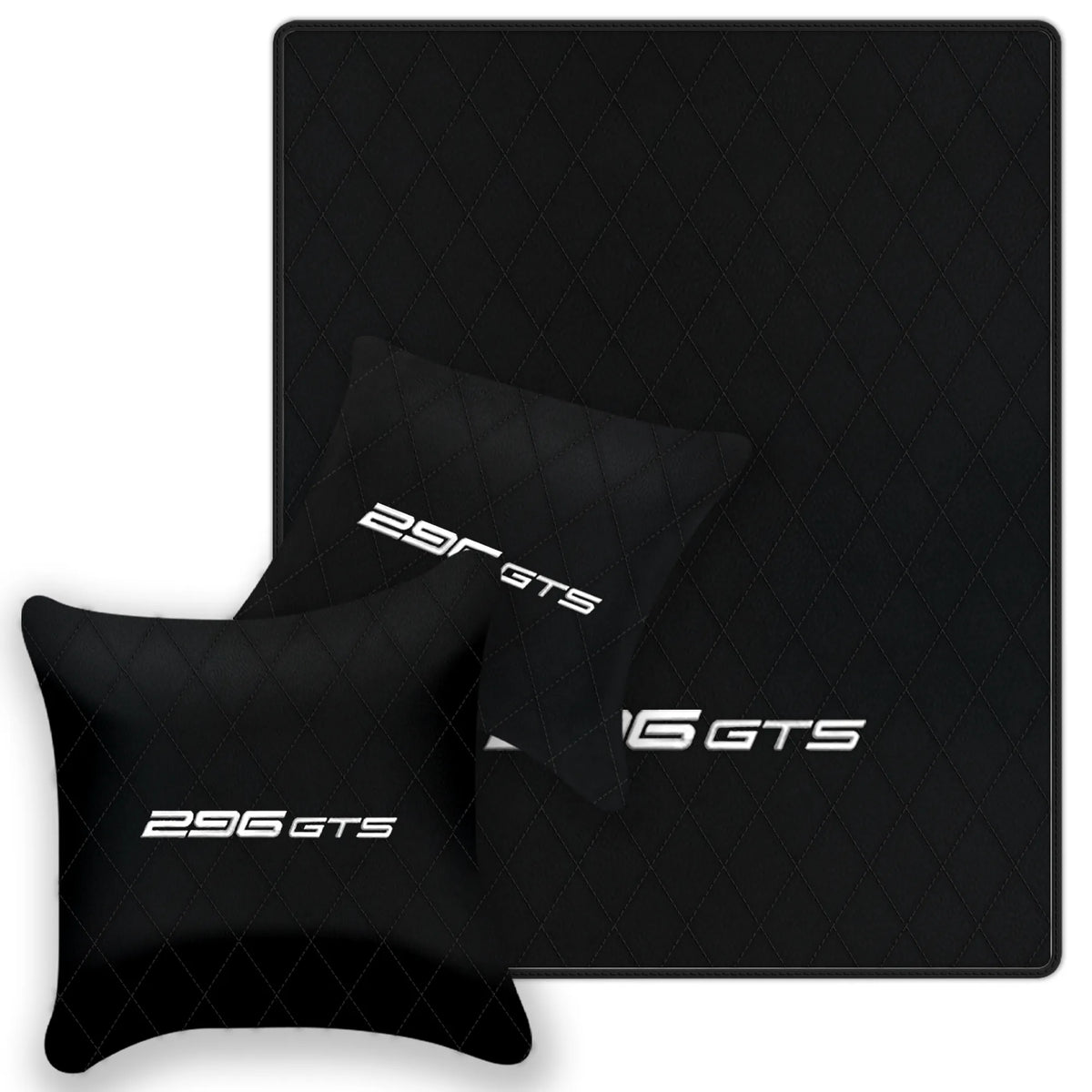 Black Leather Floor Mats for Ferrari 296 GTS (2022-2027) with Single Diamond Pattern | Full Set Option
