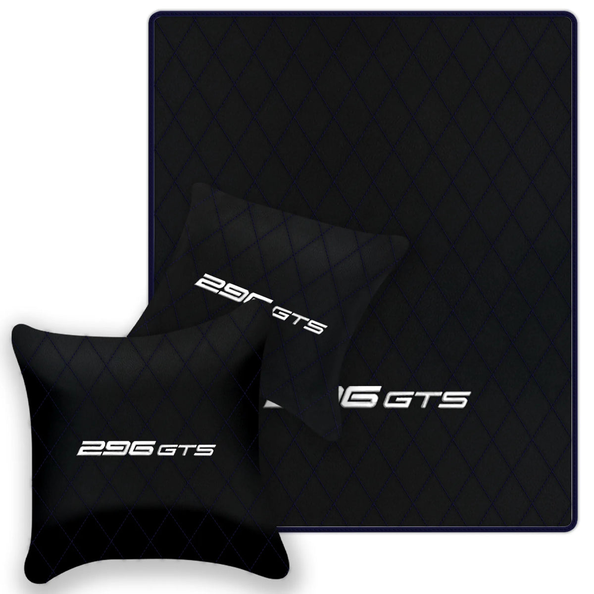 Black Leather Floor Mats for Ferrari 296 GTS (2022-2027) with Single Diamond Pattern | Full Set Option