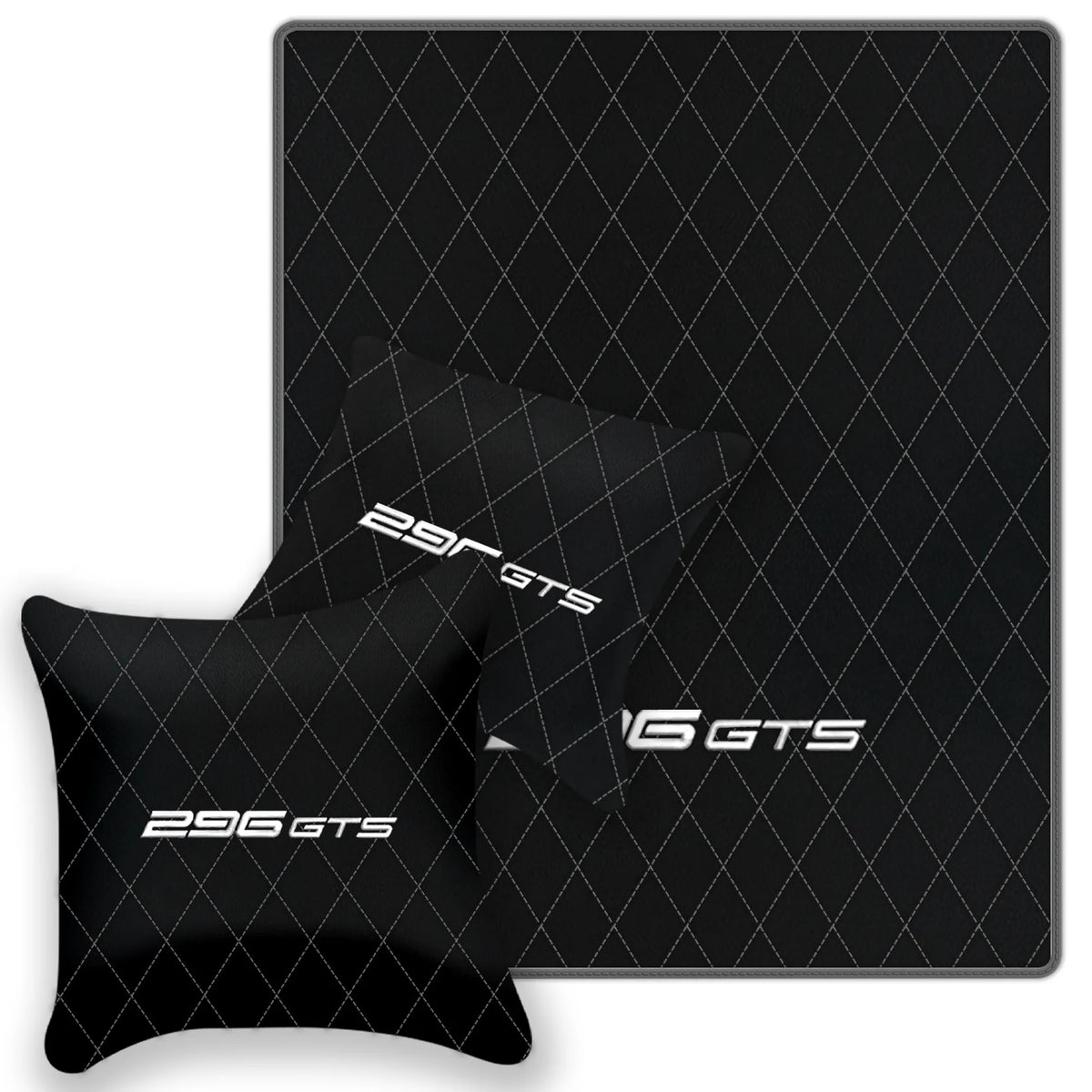 Black Leather Floor Mats for Ferrari 296 GTS (2022-2027) with Single Diamond Pattern | Full Set Option