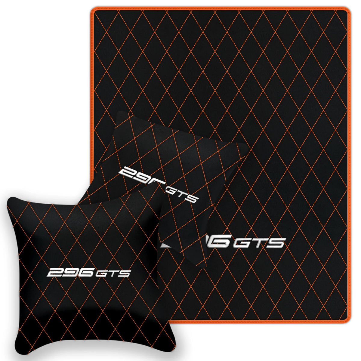 Black Leather Floor Mats for Ferrari 296 GTS (2022-2027) with Single Diamond Pattern | Full Set Option