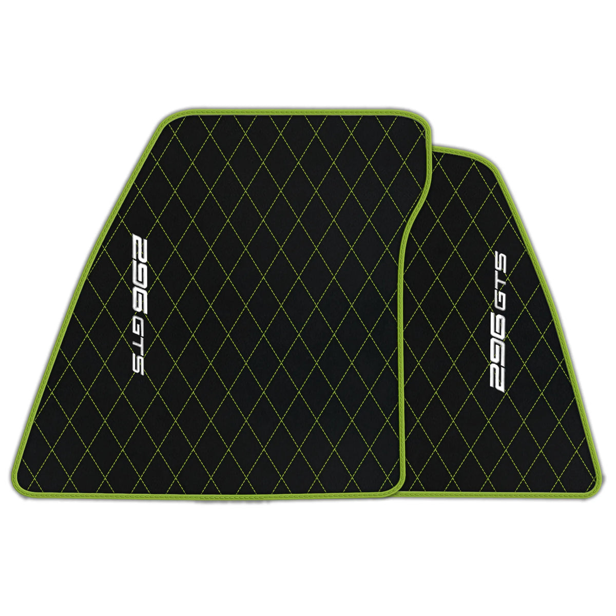 Black Leather Floor Mats for Ferrari 296 GTS (2022-2027) with Single Diamond Pattern | Full Set Option