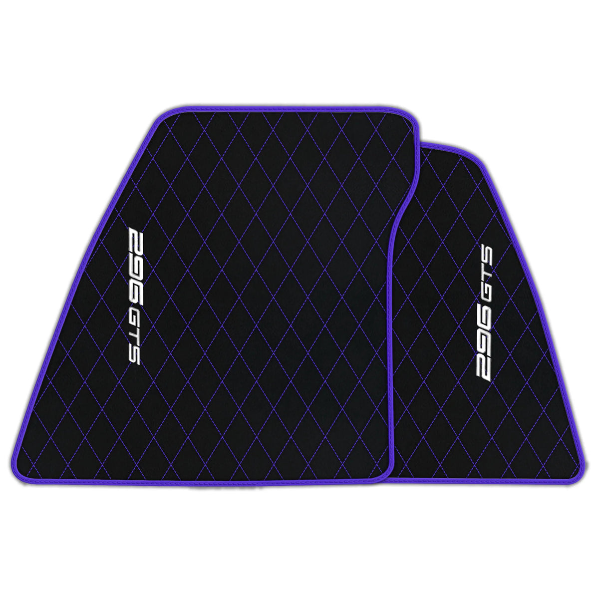 Black Leather Floor Mats for Ferrari 296 GTS (2022-2027) with Single Diamond Pattern | Full Set Option