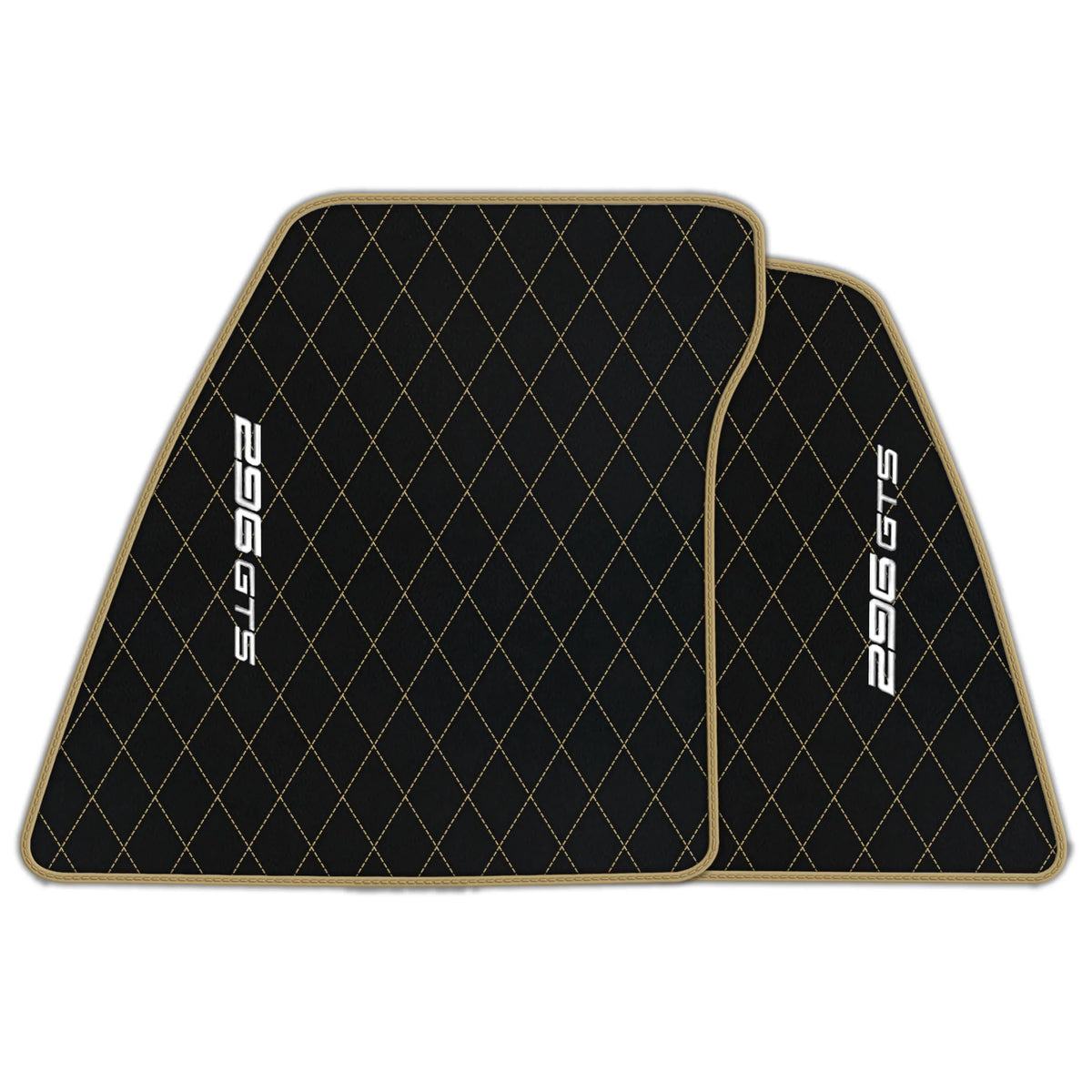 Black Leather Floor Mats for Ferrari 296 GTS (2022-2027) with Single Diamond Pattern | Full Set Option