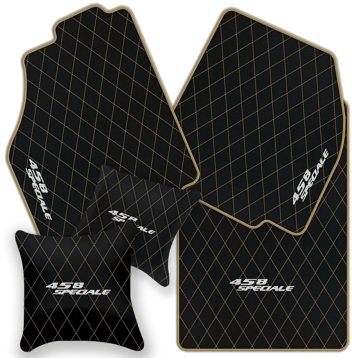Black Leather Floor Mats for Ferrari 458 Speciale (2012-2015) with Single Diamond Pattern | Full Set Option