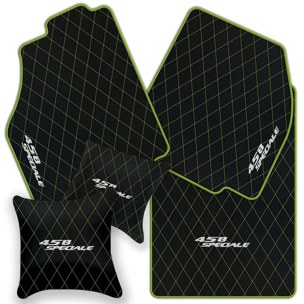 Black Leather Floor Mats for Ferrari 458 Speciale (2012-2015) with Single Diamond Pattern | Full Set Option