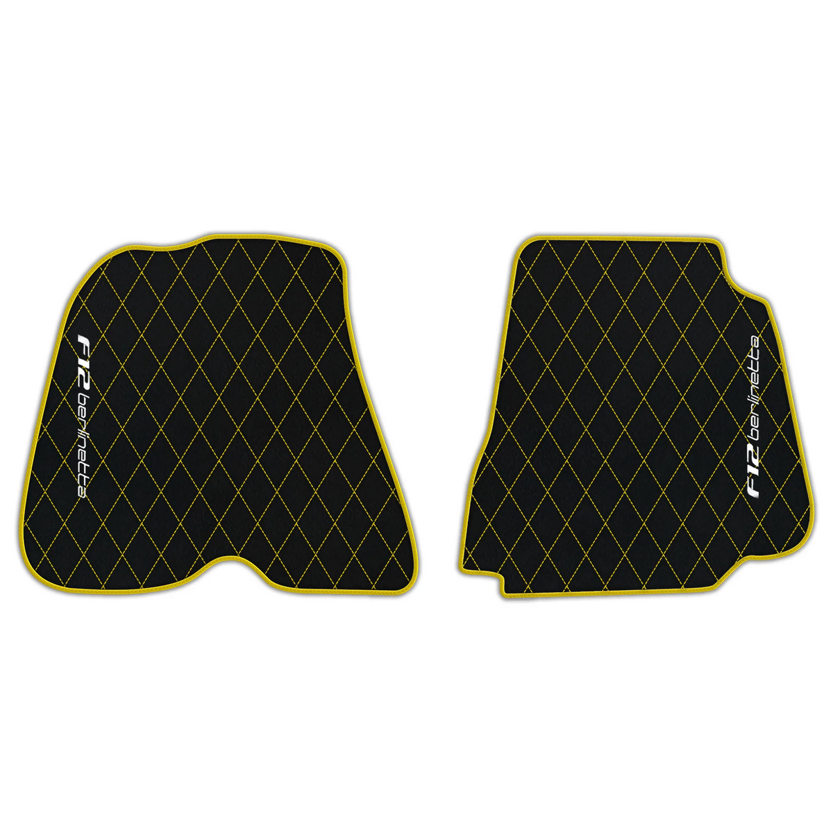 Black Leather Floor Mats for Ferrari F12 Berlinetta (2012-2022) with Single Diamond Pattern | Full Set Option