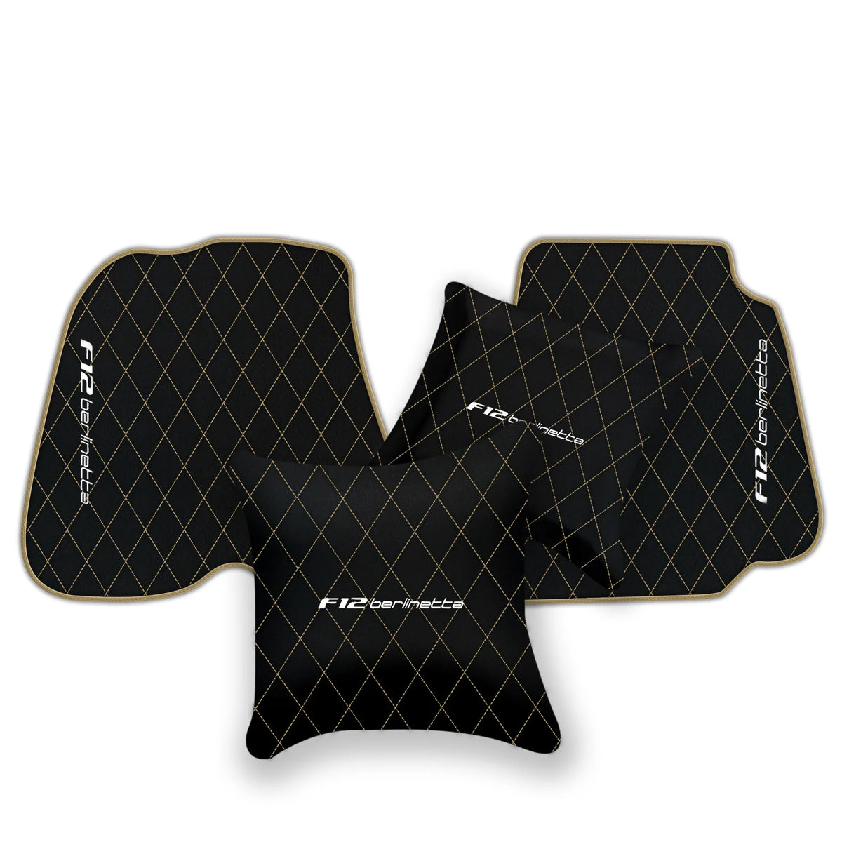 Black Leather Floor Mats for Ferrari F12 Berlinetta (2012-2022) with Single Diamond Pattern | Full Set Option