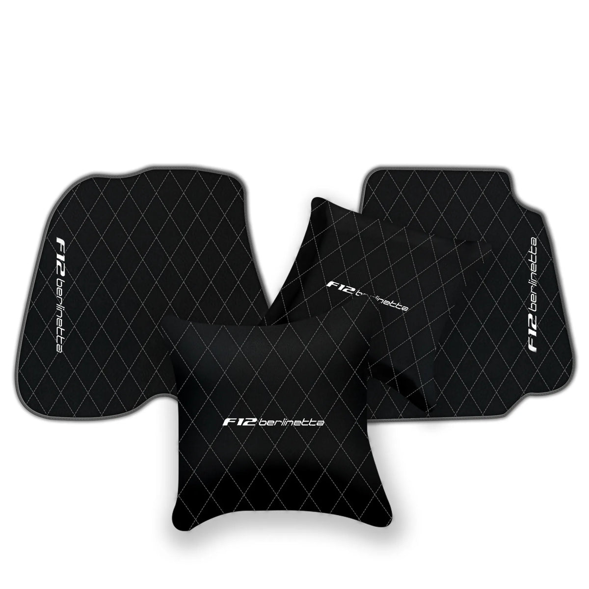 Black Leather Floor Mats for Ferrari F12 Berlinetta (2012-2022) with Single Diamond Pattern | Full Set Option