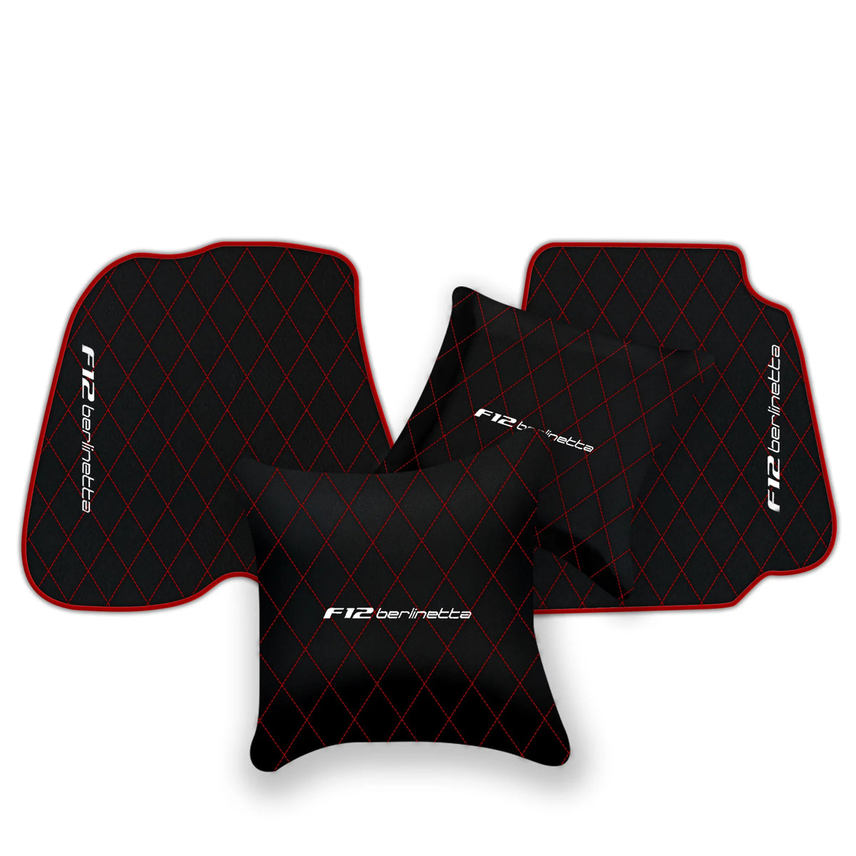 Black Leather Floor Mats for Ferrari F12 Berlinetta (2012-2022) with Single Diamond Pattern | Full Set Option