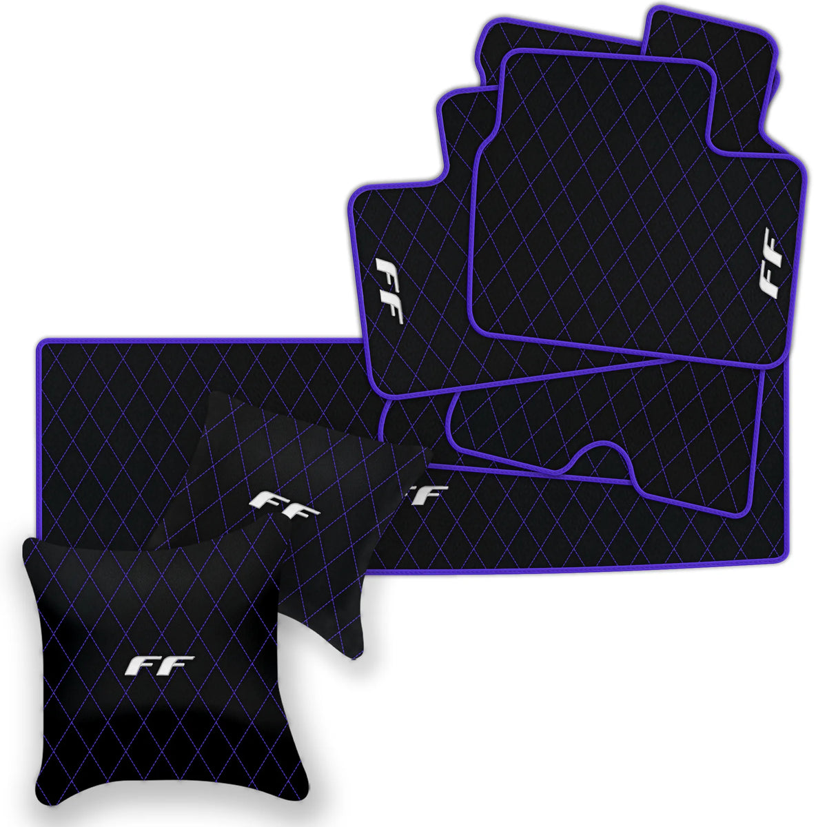 Black Leather Floor Mats for Ferrari FF (2011-2016) with Single Diamond Pattern | Full Set Option