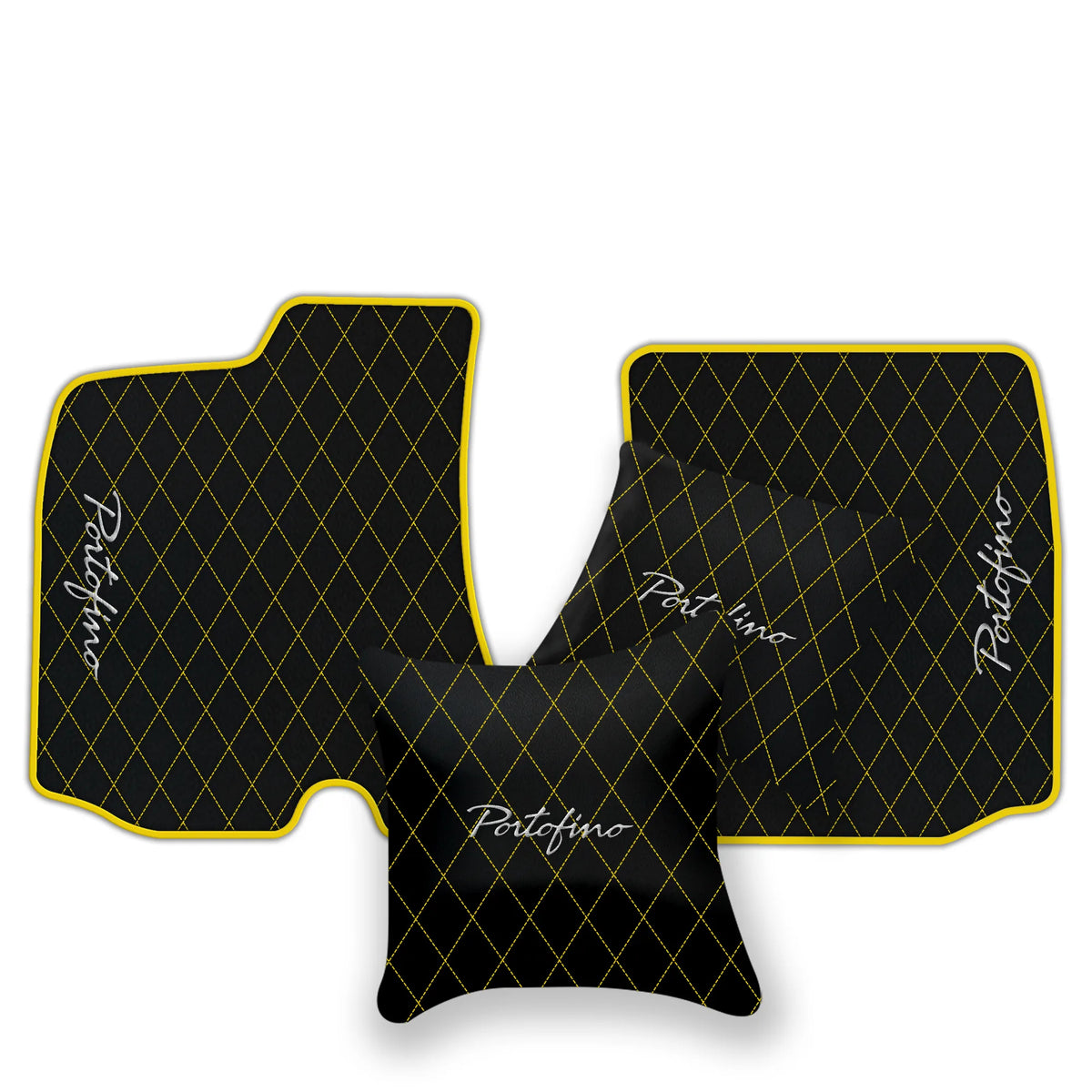 Black Leather Floor Mats for Ferrari Portofino (2018-2023) with Single Diamond Pattern | Full Set Option