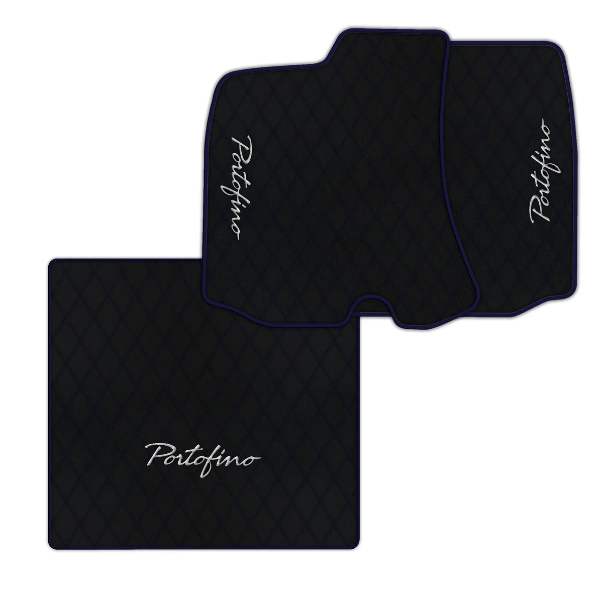 Black Leather Floor Mats for Ferrari Portofino (2018-2023) with Single Diamond Pattern | Full Set Option