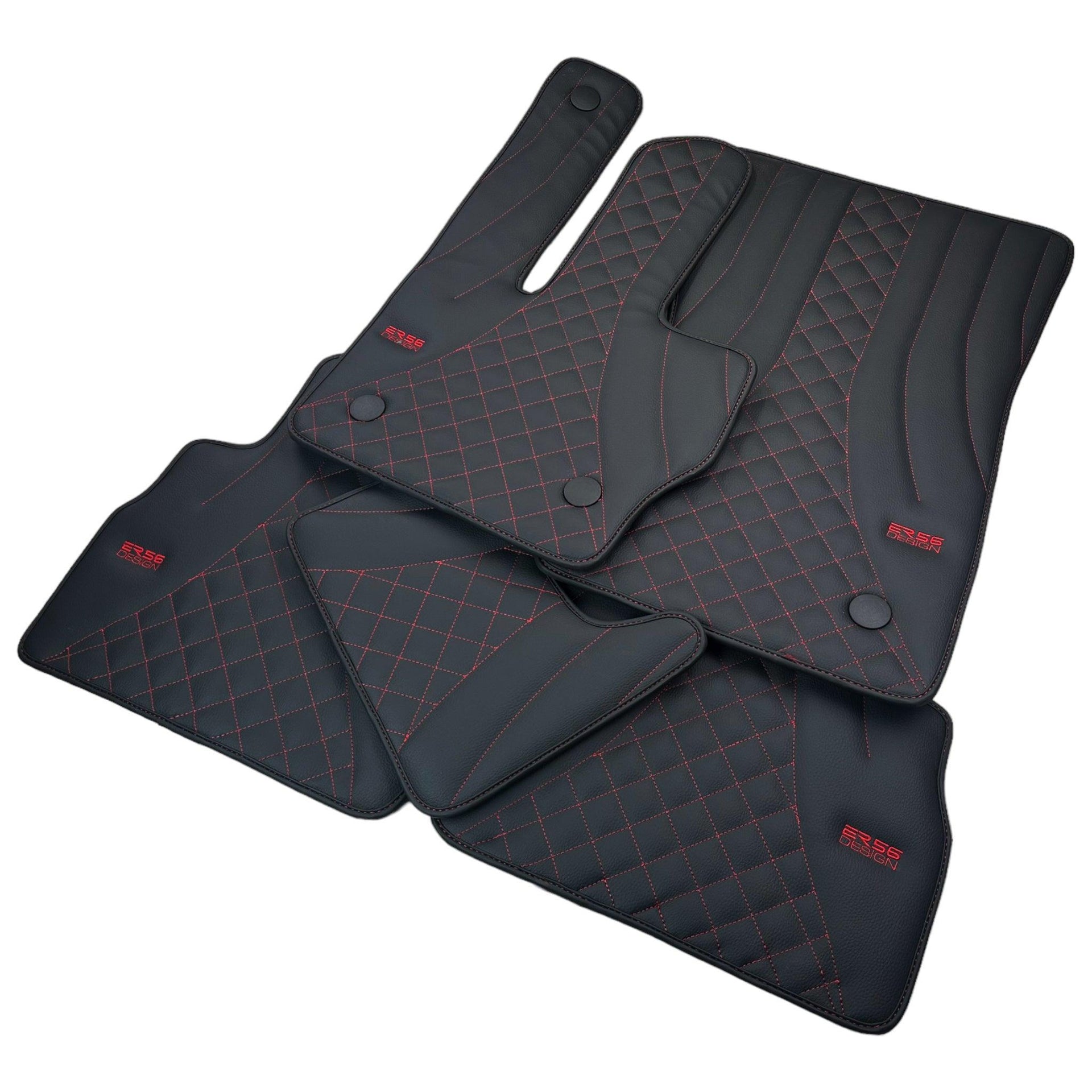 Black Leather Floor Mats for Mercedes-Benz G Class W463 2019-2022 ER56 Design - AutoWin