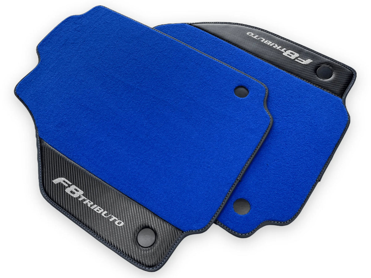 Blue Floor Mats For Ferrari F8 Tributo 2019-2022 With Carbon Leather - AutoWin