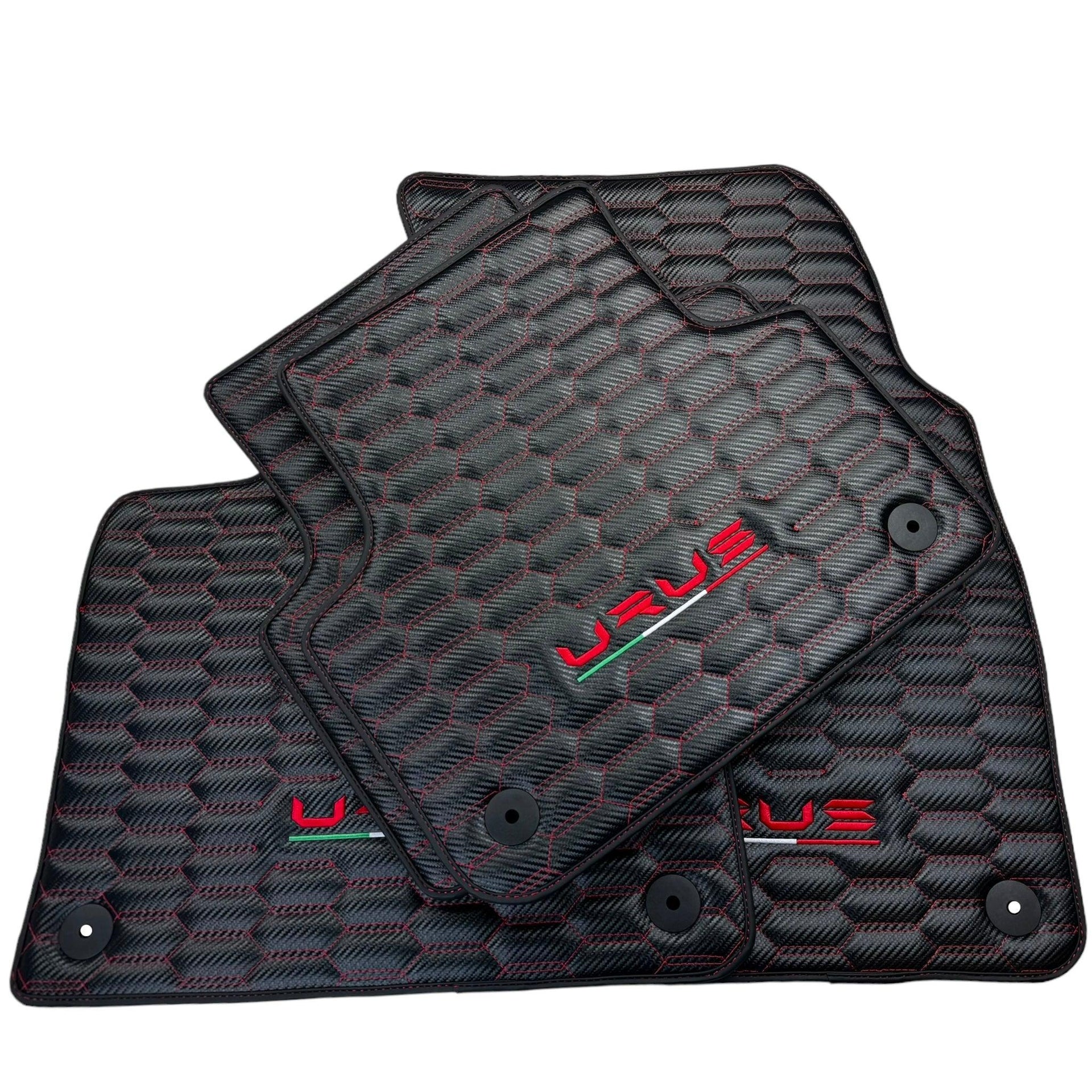 Carbon Fiber Floor Mats for Lamborghini Urus with Red Stitching - AutoWin