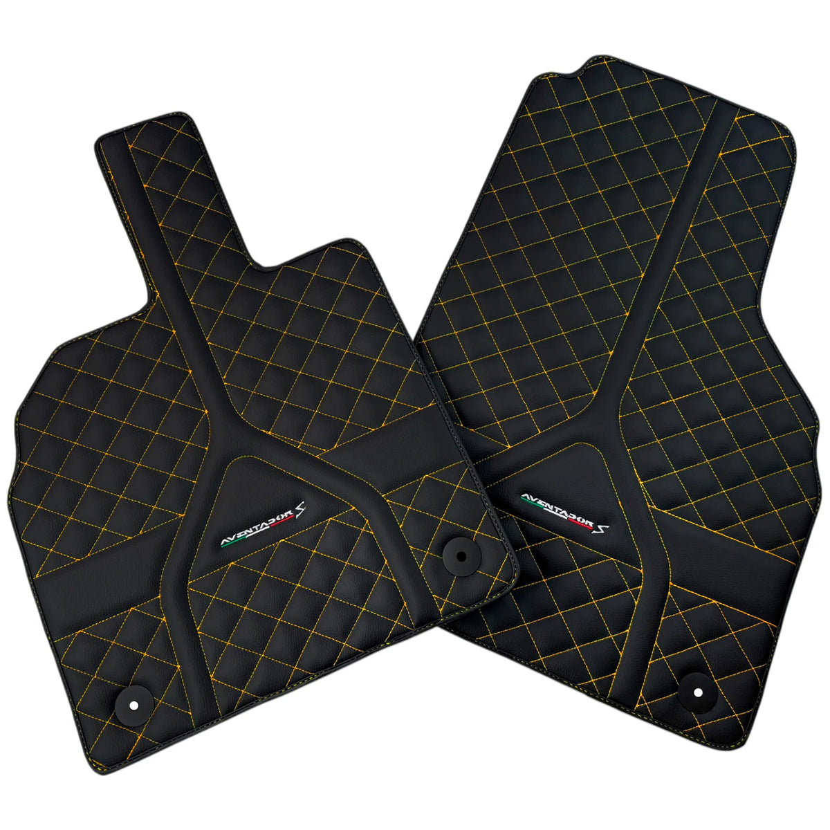 Customizable Black Leather Floor Mats for Lamborghini Aventador S | Yellow Stitching