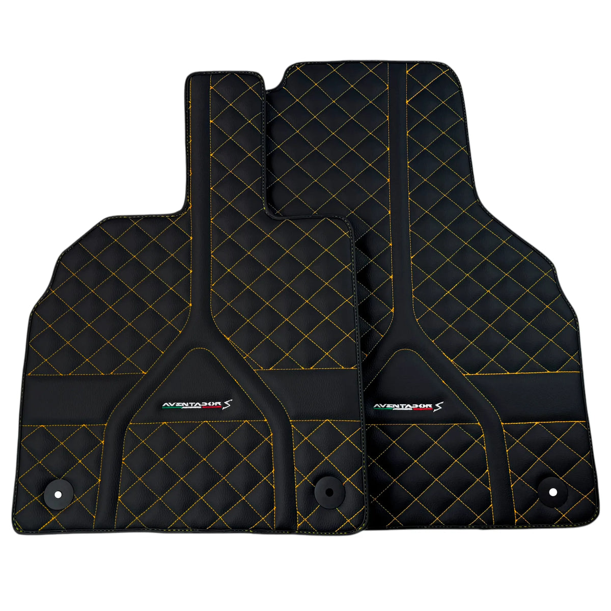 Customizable Black Leather Floor Mats for Lamborghini Aventador S | Yellow Stitching