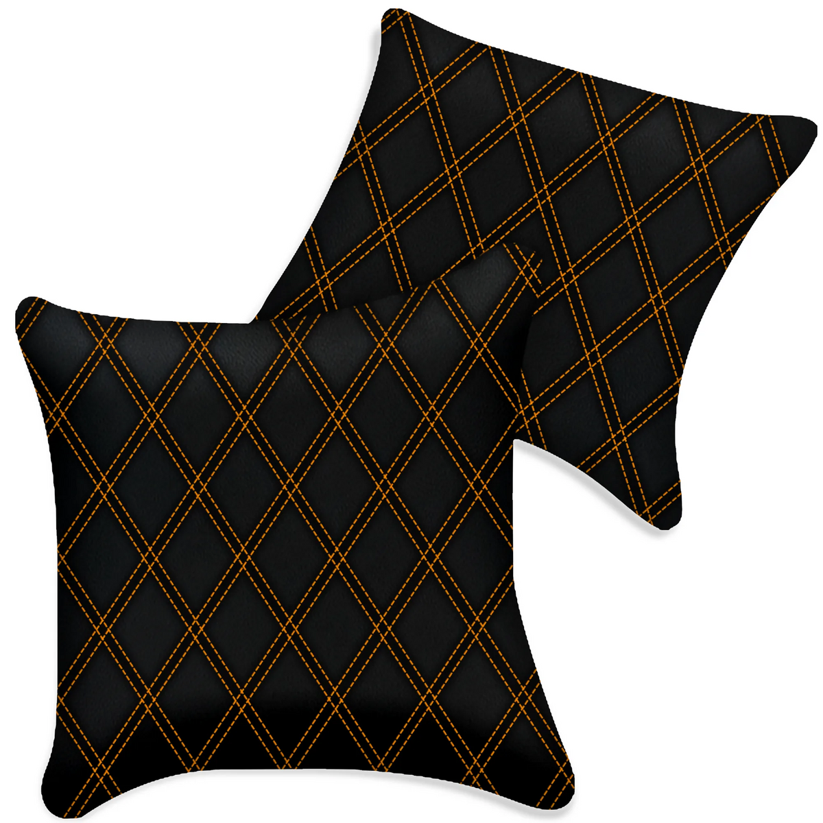 Customizable Black Leather Pillows Set of 2 for All Vehicles | Double Diamond Pattern