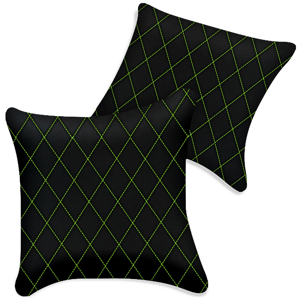 Customizable Black Leather Pillows Set of 2 for All Vehicles | Single Diamond Pattern